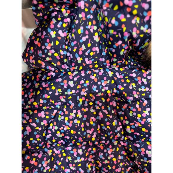 Lands End M 8 parka puffer coat hood pockets warm euc like new blue w/polka dots - Picture 9 of 10